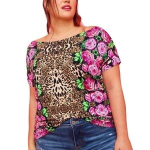 Torrid Betsey Johnson Super Soft Knit Blouse Top Women Plus Leopard Rose Print